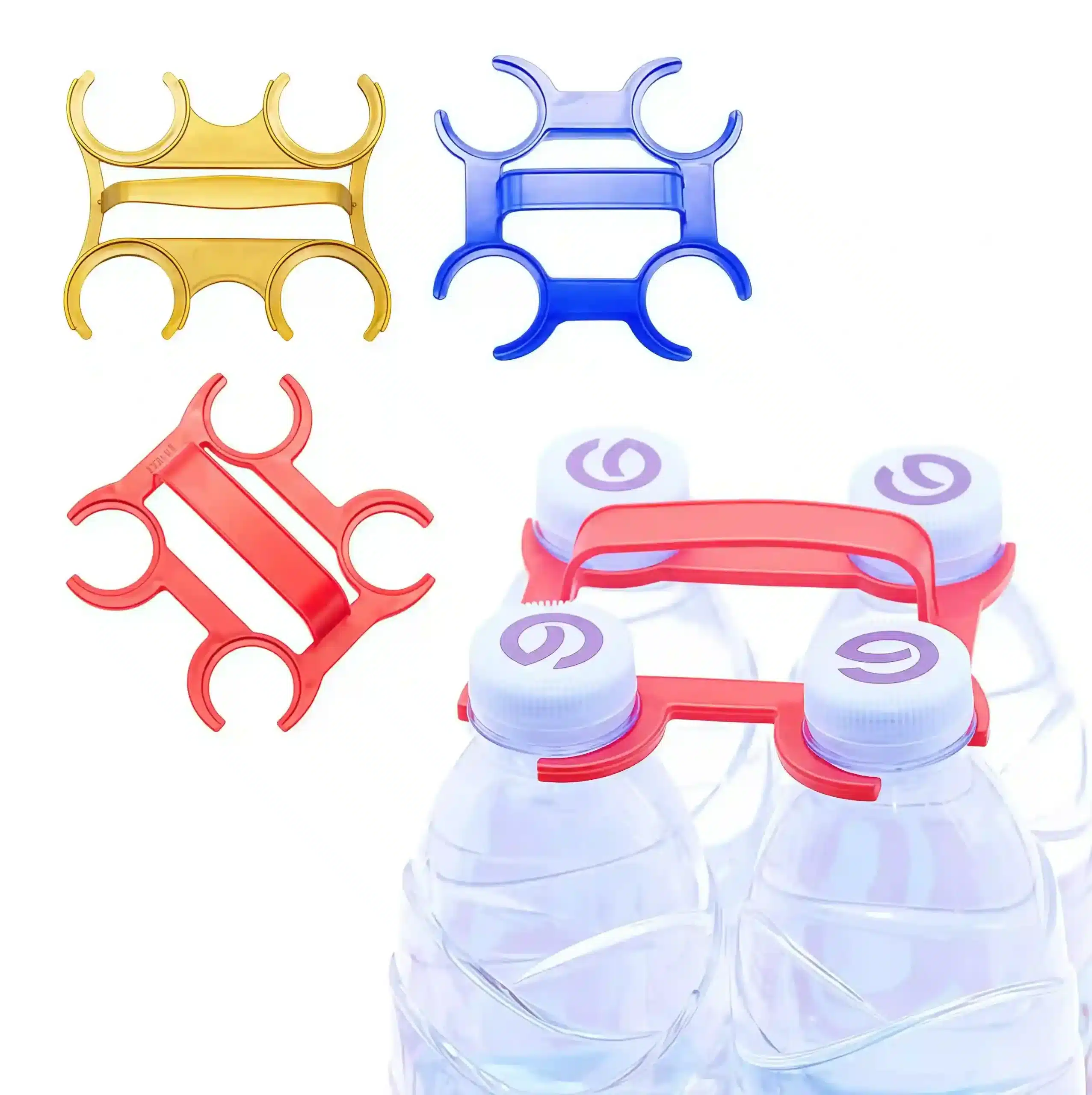 Close up of the ergonomic center grip on a 4-pack plastic beverage handle.